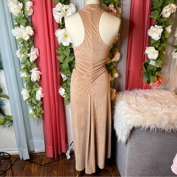 A.L.C. Women's Beige Sand Suede Inez Mock-Neck Midi Dress - Picture 4 of 6